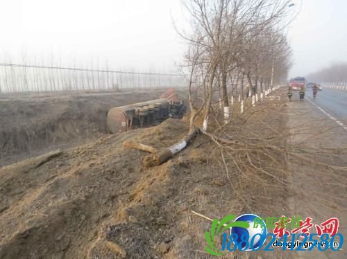 东营一司机为躲“不明小动物” 29吨油罐车侧翻