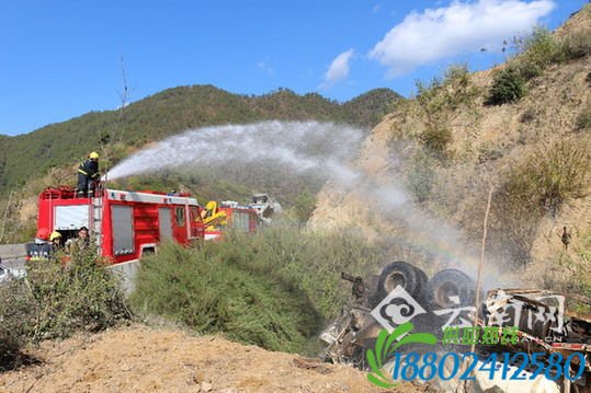 出喷雾水对泄漏汽油进行稀释。