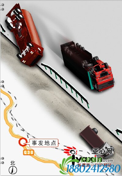 新疆吐乌大一车撞护栏 两车跟着翻 半挂货车四脚