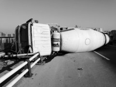 沈阳：大罐车撞倒护栏发生了侧翻（图）